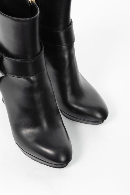 Louis Vuitton Black Leather Belted Booties