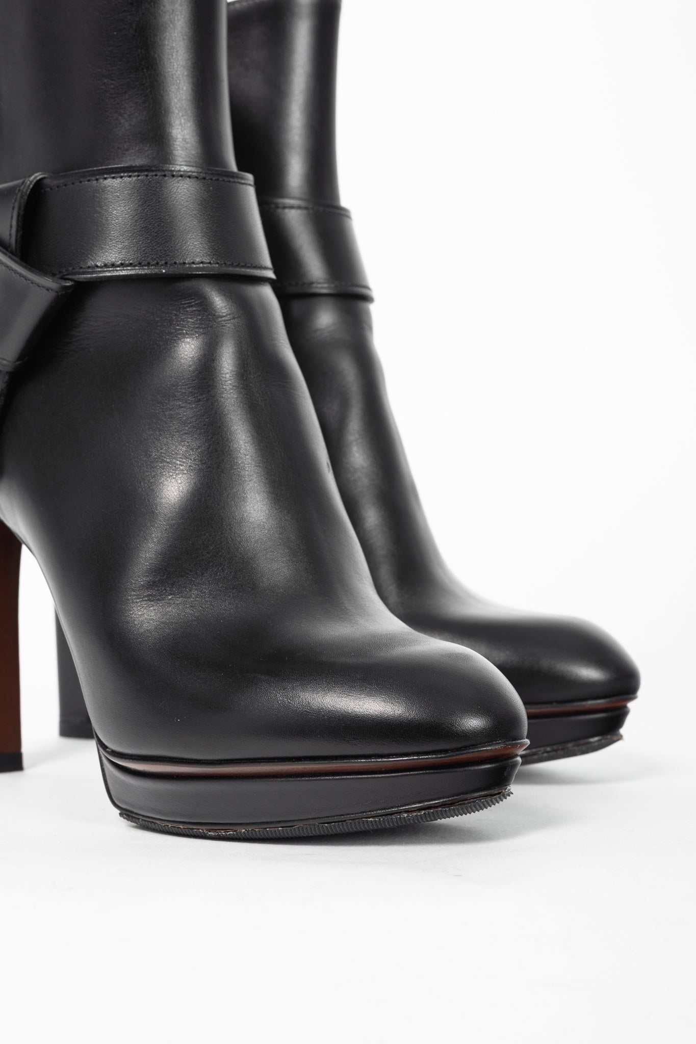 Louis Vuitton Black Leather Belted Booties