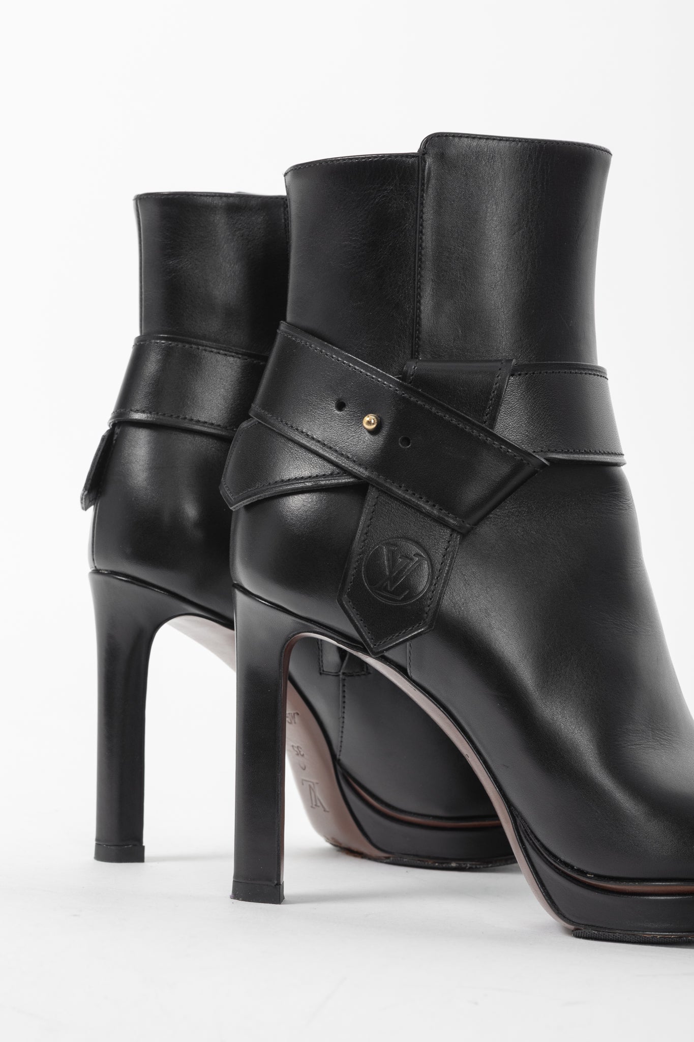 Louis Vuitton Black Leather Belted Booties