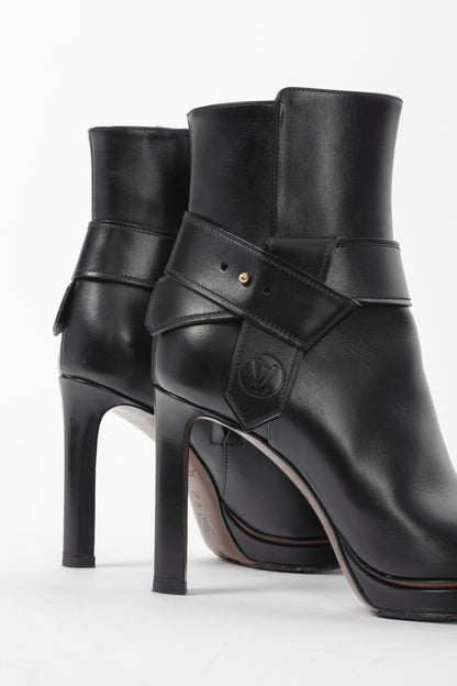 Louis Vuitton Black Leather Belted Booties