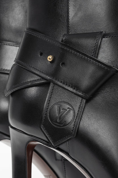 Louis Vuitton Black Leather Belted Booties