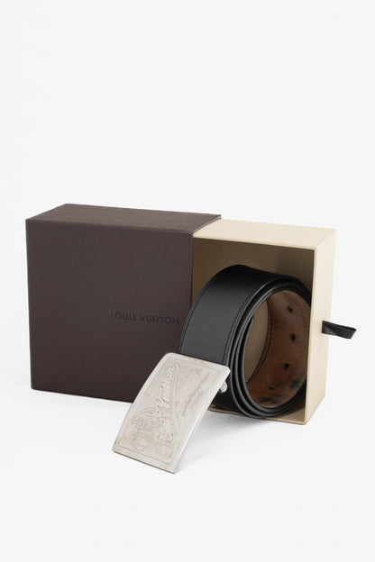 Louis Vuitton Jeans 45 Black Leather "Traveling Requisites" Belt