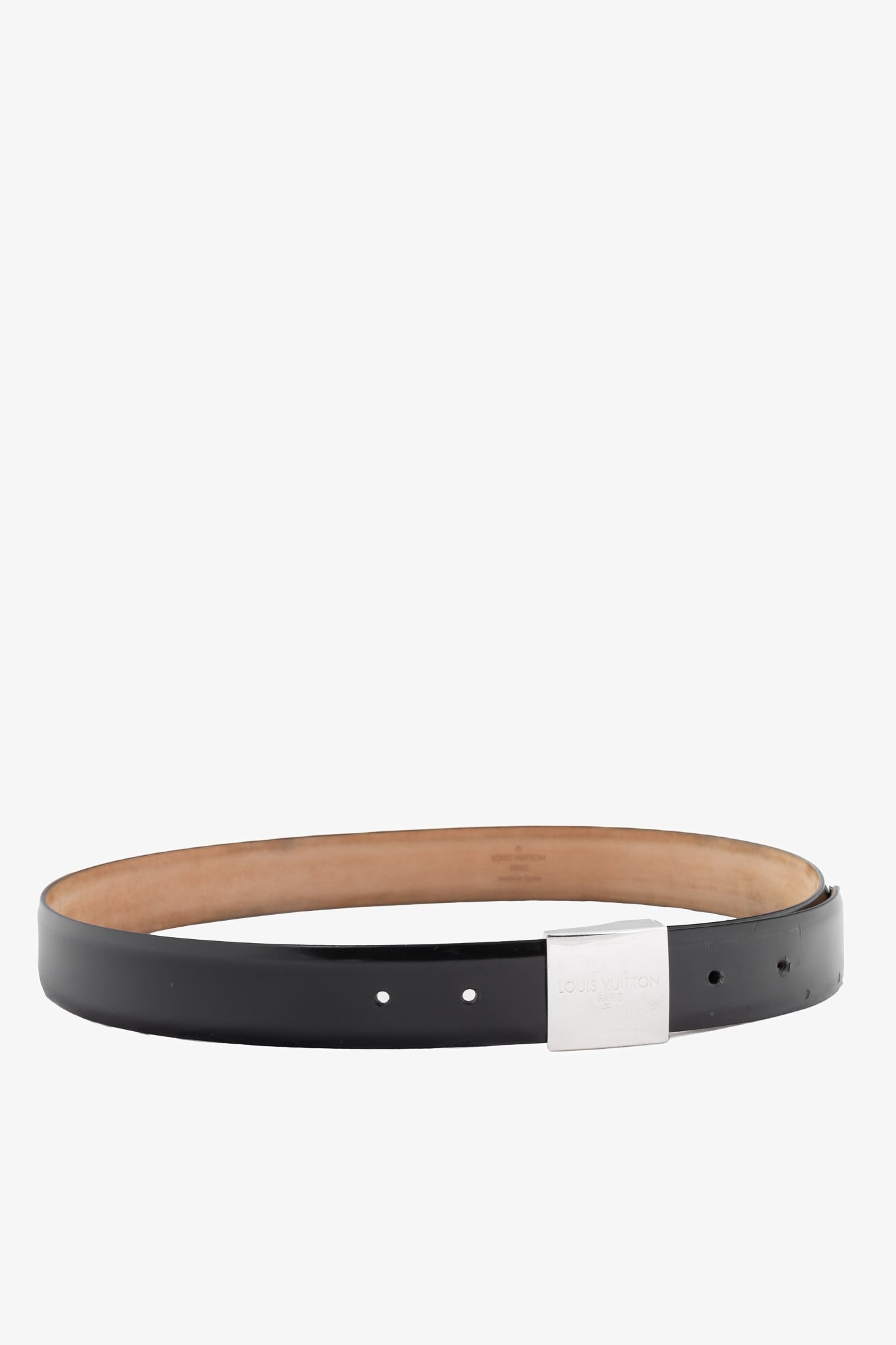 Louis Vuitton Black Leather Logo-Buckle Belt
