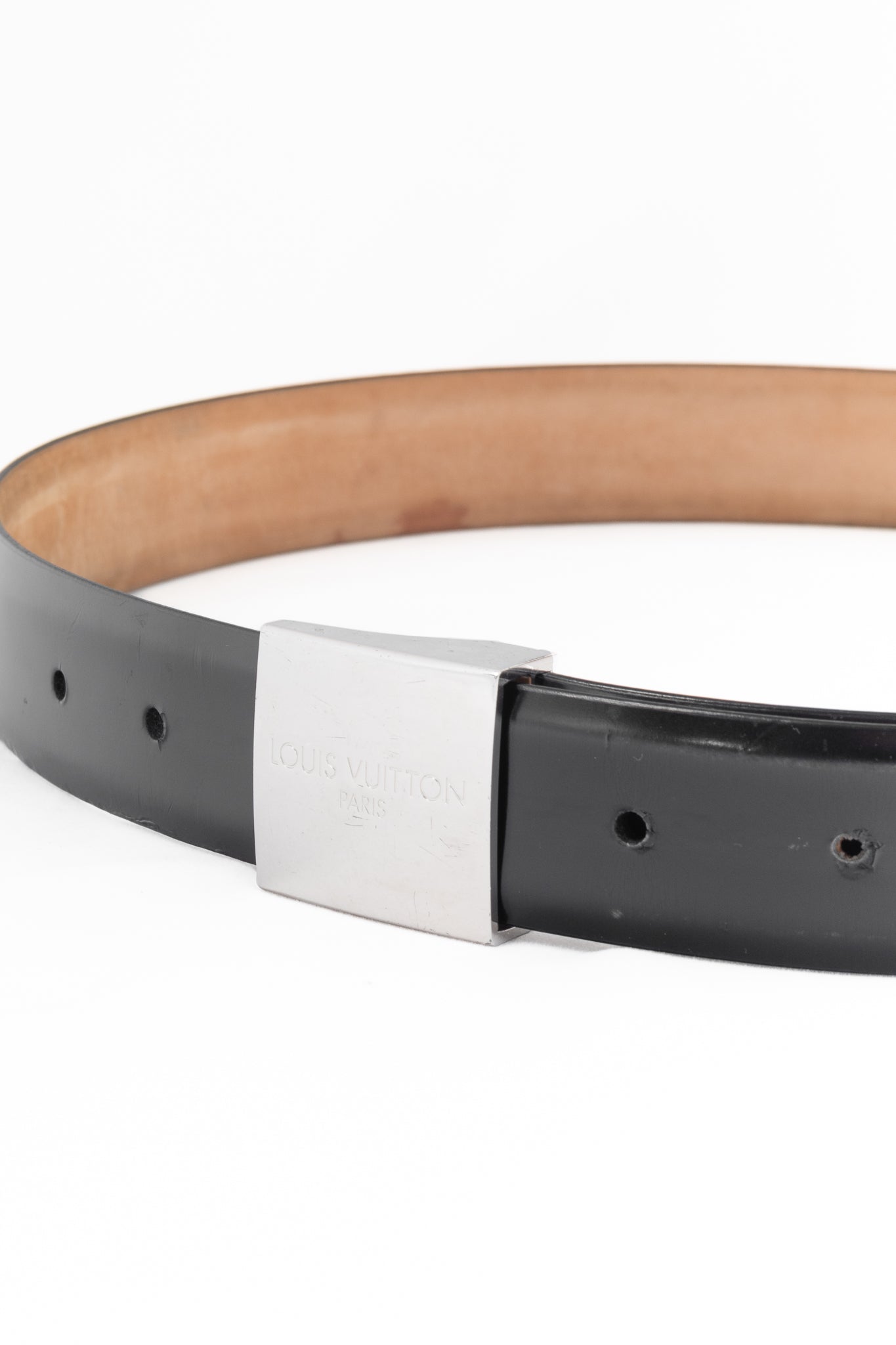 Louis Vuitton Black Leather Logo-Buckle Belt