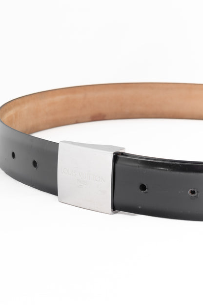 Louis Vuitton Black Leather Logo-Buckle Belt