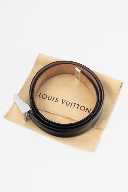 Louis Vuitton Black Leather Logo-Buckle Belt