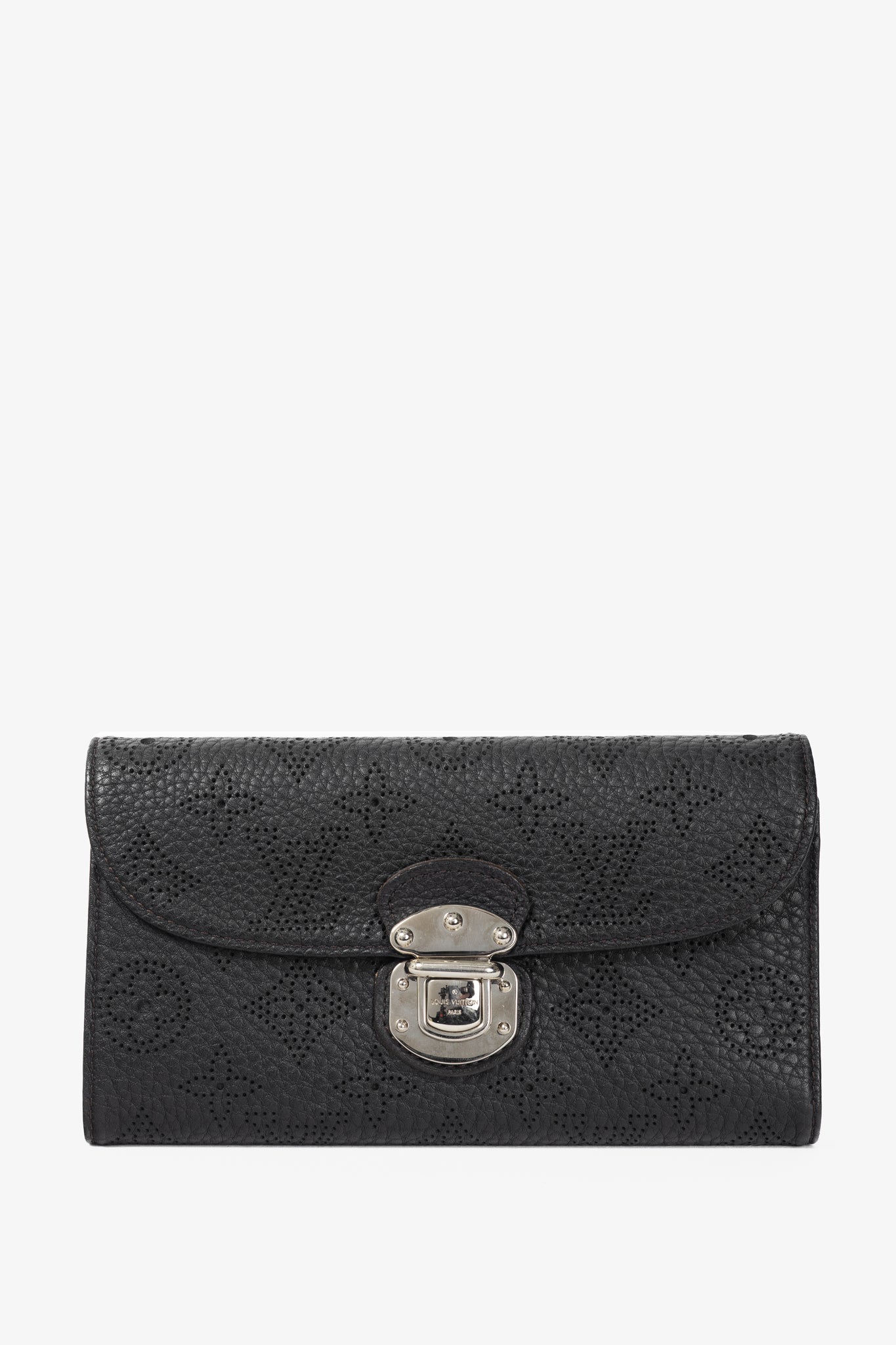 Louis Vuitton Amelia Black Mahina Perforated Leather Wallet
