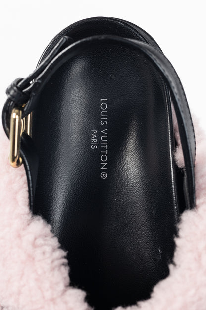 Louis Vuitton Paseo Pink Shearling Monogram Slingback Sandals