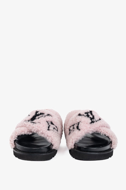 Louis Vuitton Paseo Pink Shearling Monogram Slingback Sandals
