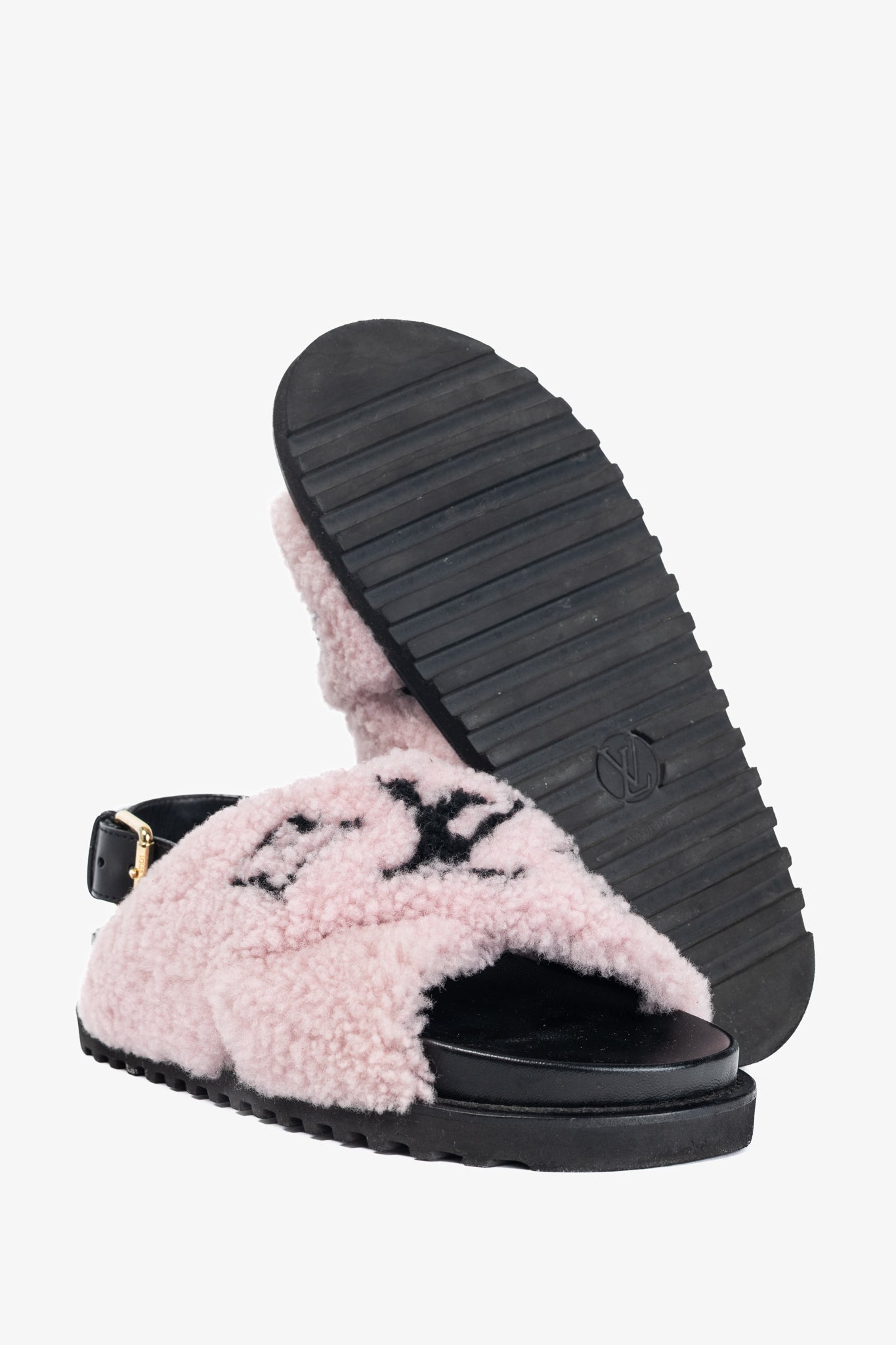 Louis Vuitton Paseo Pink Shearling Monogram Slingback Sandals