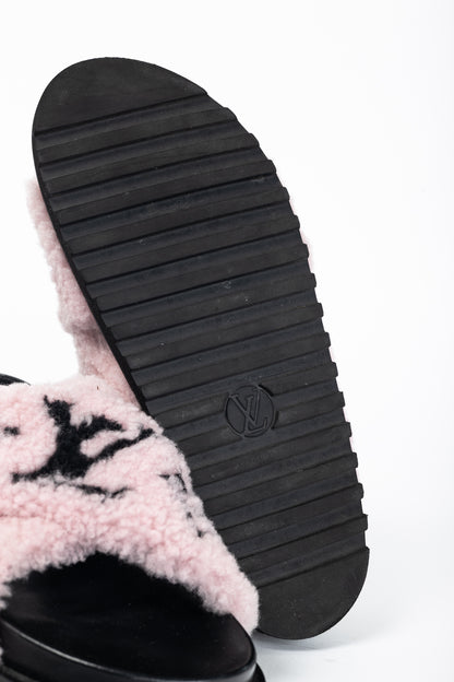 Louis Vuitton Paseo Pink Shearling Monogram Slingback Sandals