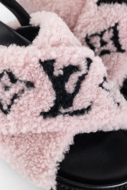 Louis Vuitton Paseo Pink Shearling Monogram Slingback Sandals