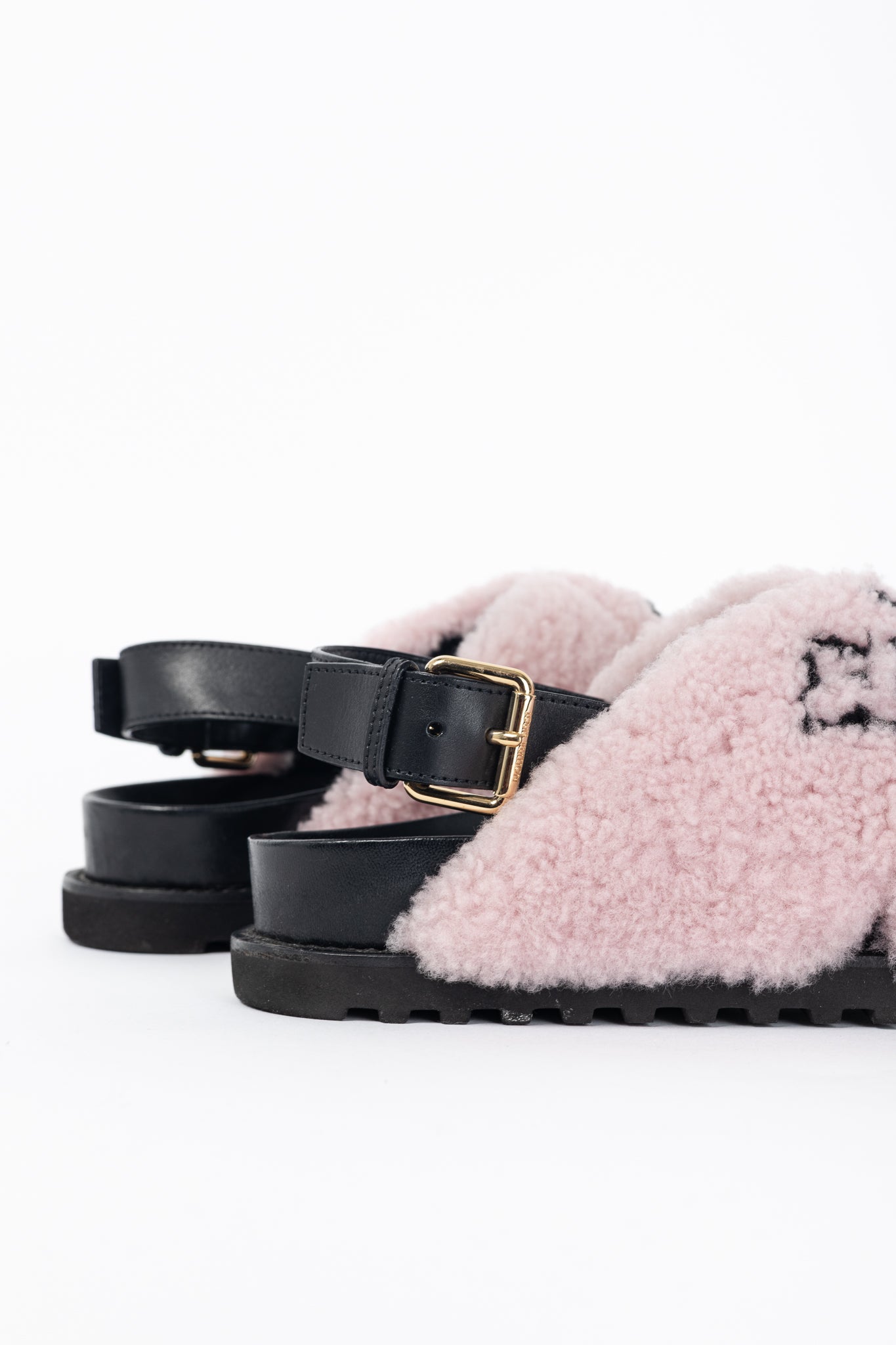 Louis Vuitton Paseo Pink Shearling Monogram Slingback Sandals