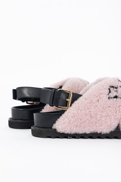 Louis Vuitton Paseo Pink Shearling Monogram Slingback Sandals