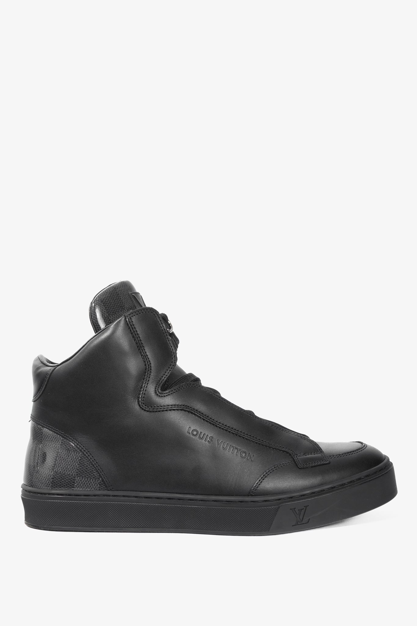 Louis Vuitton Speaker Black Leather & Damier High-Top Sneakers