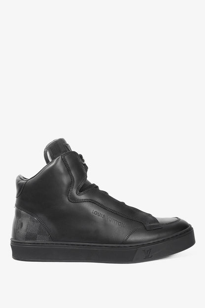 Louis Vuitton Speaker Black Leather & Damier High-Top Sneakers