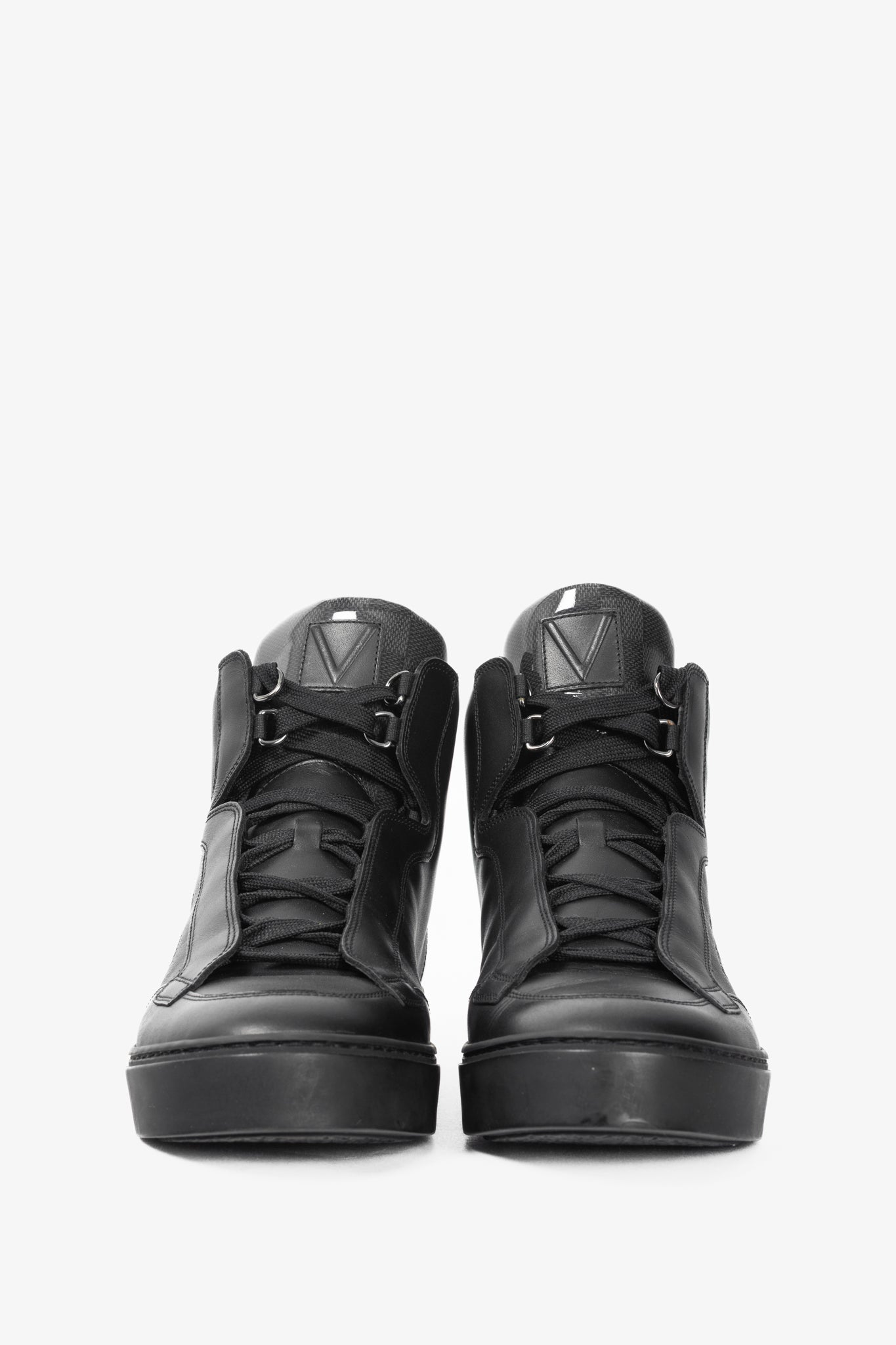 Louis Vuitton Speaker Black Leather & Damier High-Top Sneakers