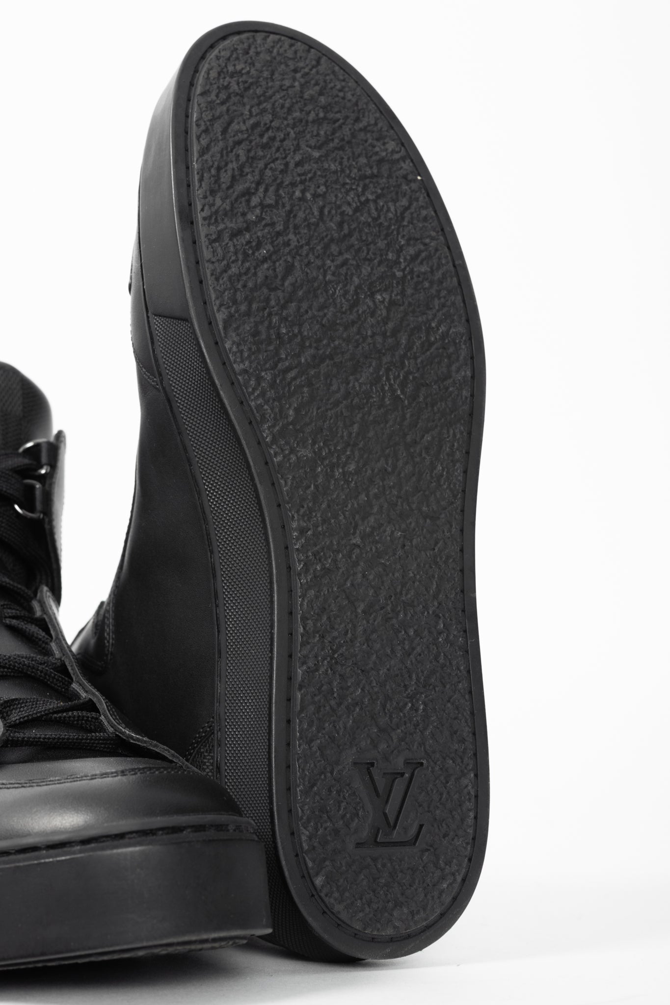 Louis Vuitton Speaker Black Leather & Damier High-Top Sneakers
