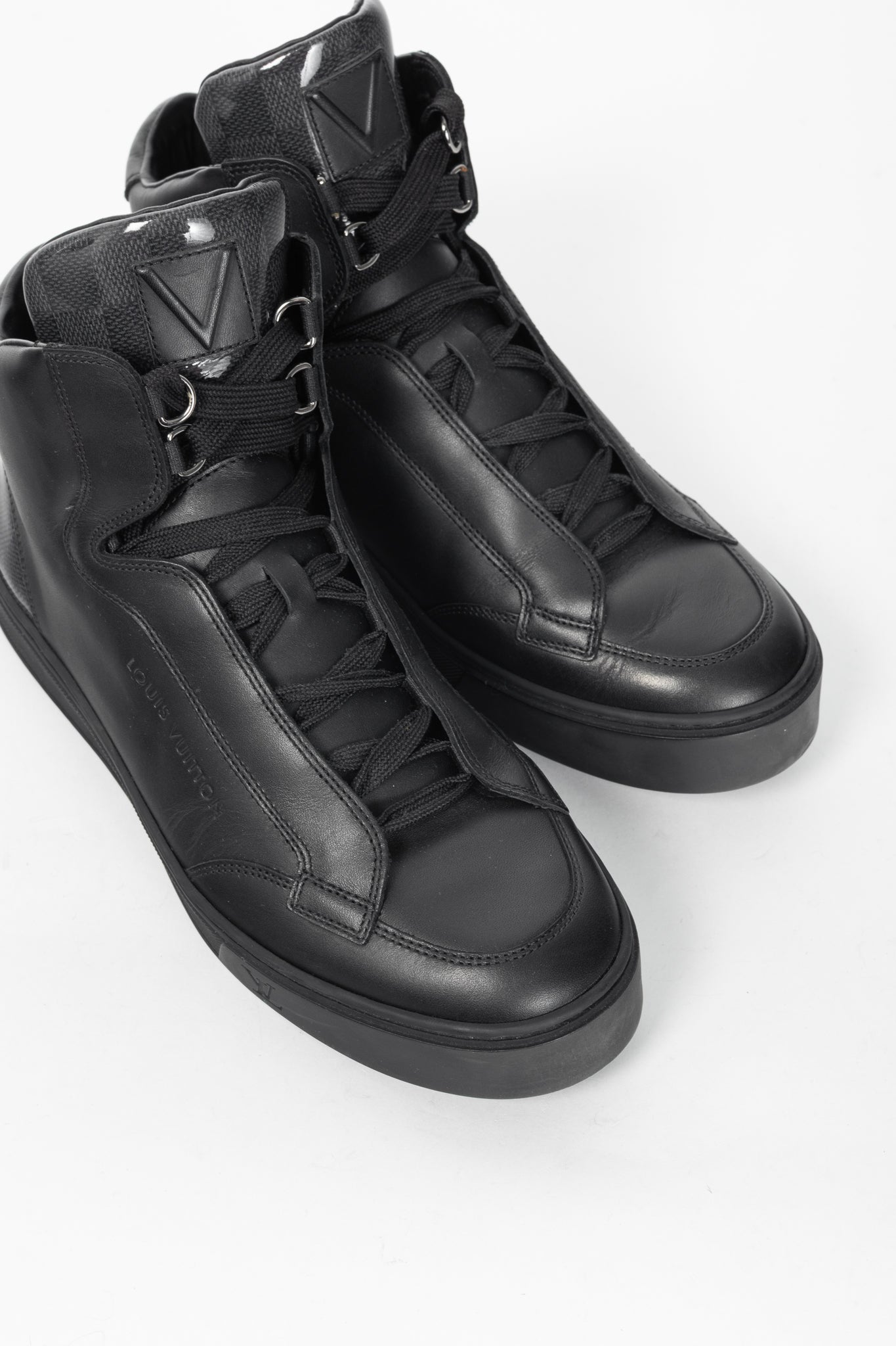 Louis Vuitton Speaker Black Leather & Damier High-Top Sneakers