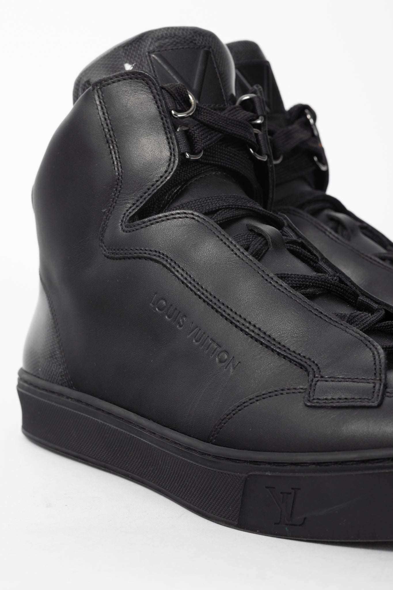 Louis Vuitton Speaker Black Leather & Damier High-Top Sneakers