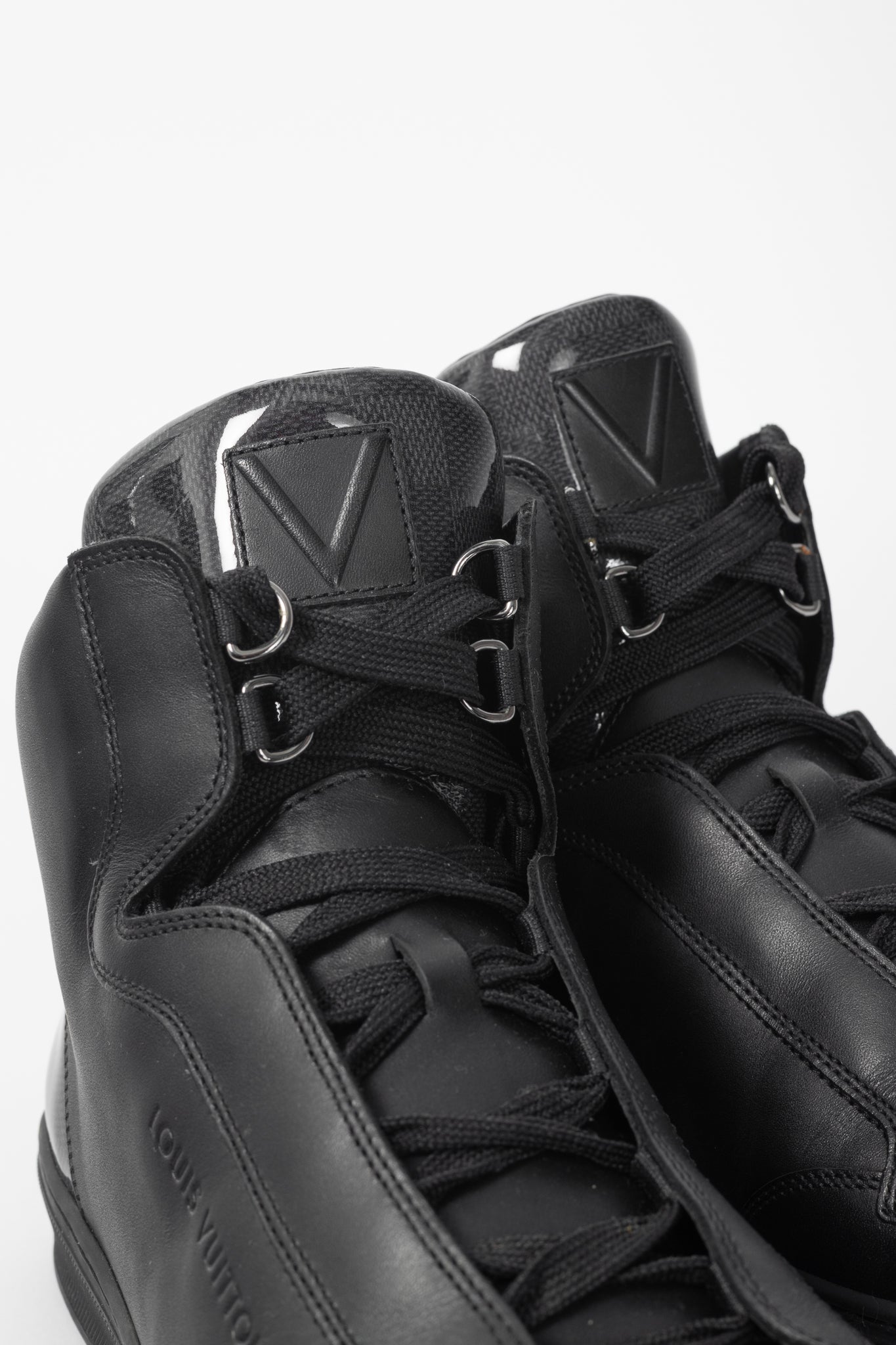 Louis Vuitton Speaker Black Leather & Damier High-Top Sneakers
