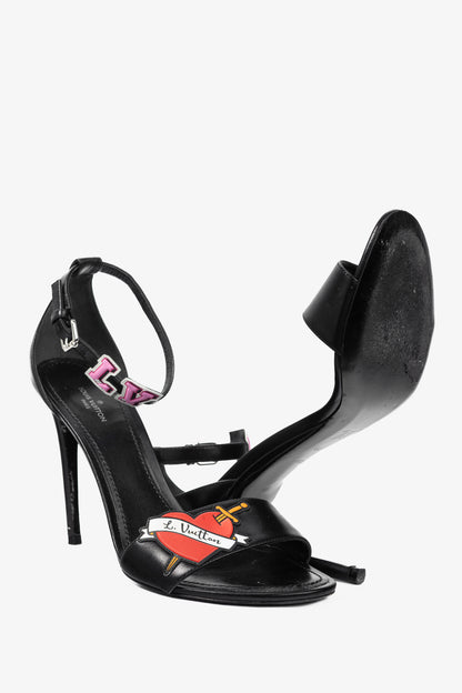 Louis Vuitton Black Leather LV Patch Sandals