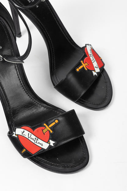 Louis Vuitton Black Leather LV Patch Sandals