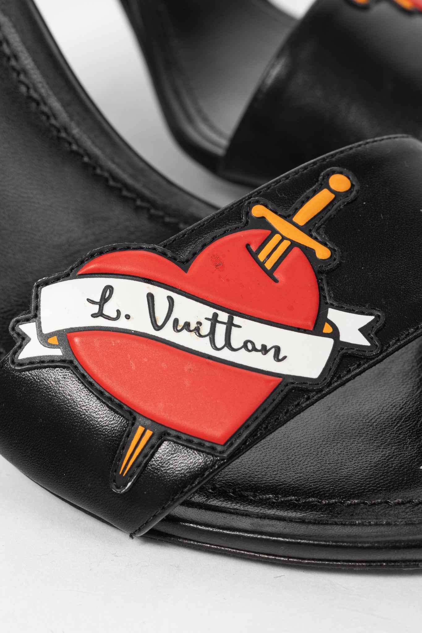 Louis Vuitton Black Leather LV Patch Sandals