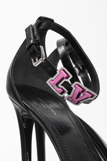 Louis Vuitton Black Leather LV Patch Sandals