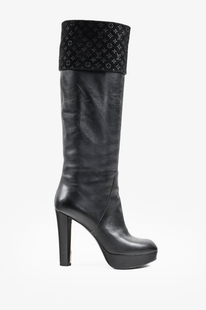 Louis Vuitton LV Monogram Tall Black Leather Platform Boots