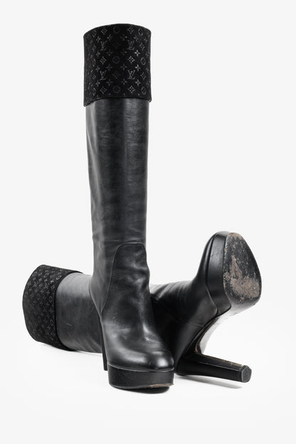 Louis Vuitton LV Monogram Tall Black Leather Platform Boots