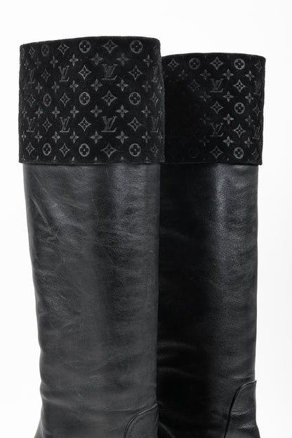 Louis Vuitton LV Monogram Tall Black Leather Platform Boots