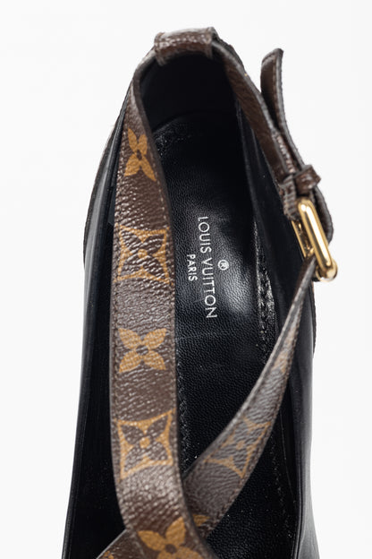 Louis Vuitton Matchmake Black Leather & Monogram Canvas Crossover Pumps