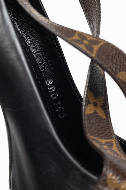 Louis Vuitton Matchmake Black Leather & Monogram Canvas Crossover Pumps