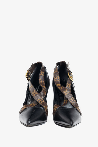 Louis Vuitton Matchmake Black Leather & Monogram Canvas Crossover Pumps