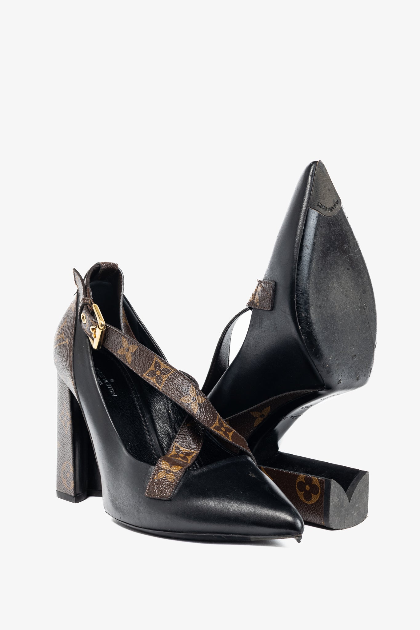 Louis Vuitton Matchmake Black Leather & Monogram Canvas Crossover Pumps