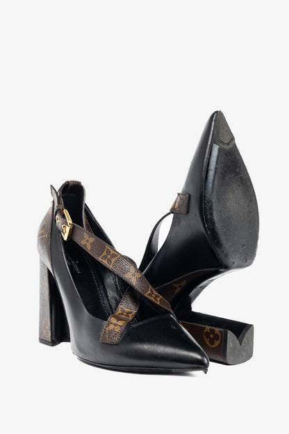 Louis Vuitton Matchmake Black Leather & Monogram Canvas Crossover Pumps