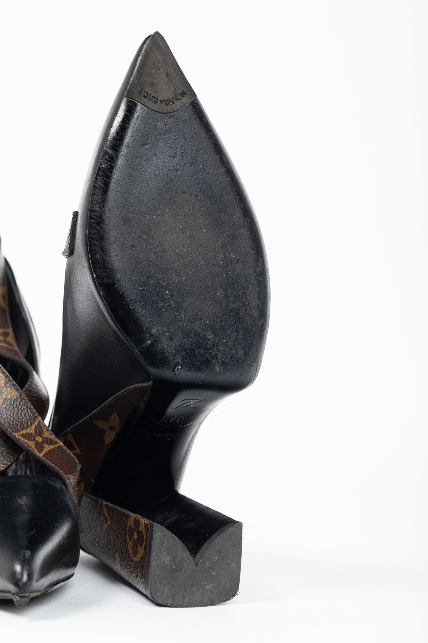 Louis Vuitton Matchmake Black Leather & Monogram Canvas Crossover Pumps