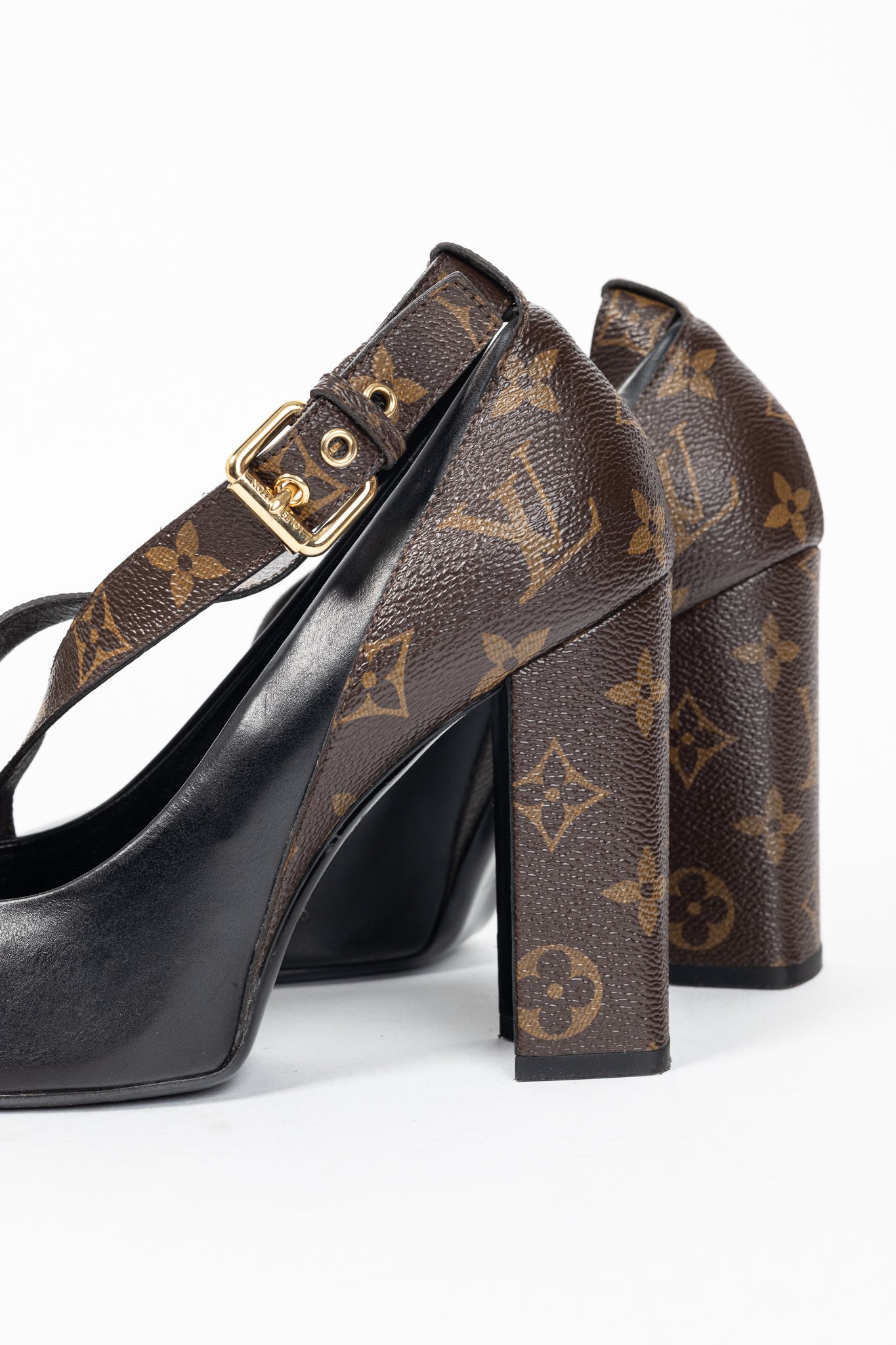 Louis Vuitton Matchmake Black Leather & Monogram Canvas Crossover Pumps