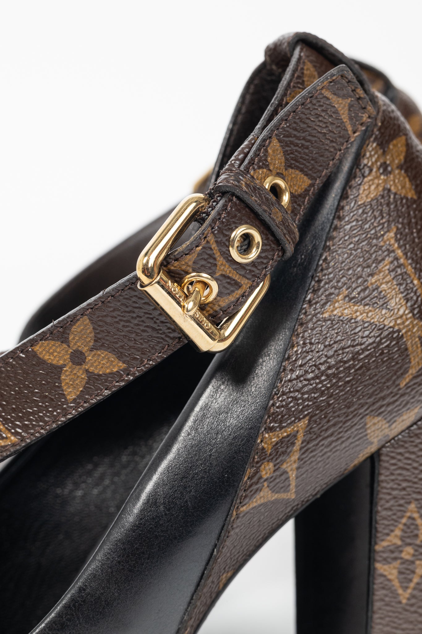 Louis Vuitton Matchmake Black Leather & Monogram Canvas Crossover Pumps