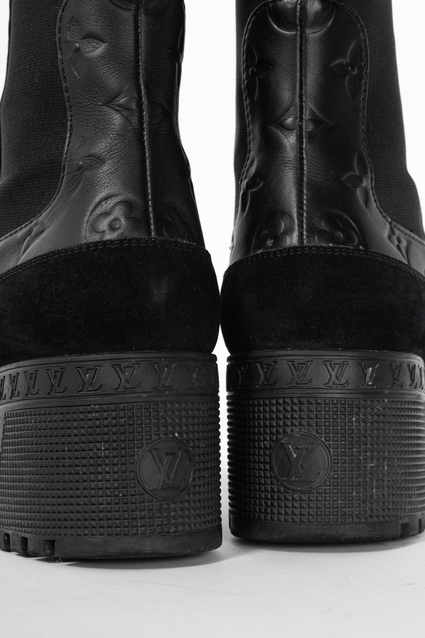 Louis Vuitton Laureate Black Suede & Monogram-Leather Platform Chelsea Boot