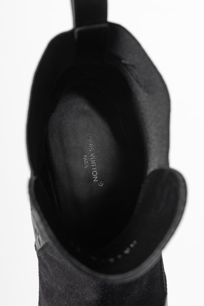 Louis Vuitton Laureate Black Suede & Monogram-Leather Platform Chelsea Boot