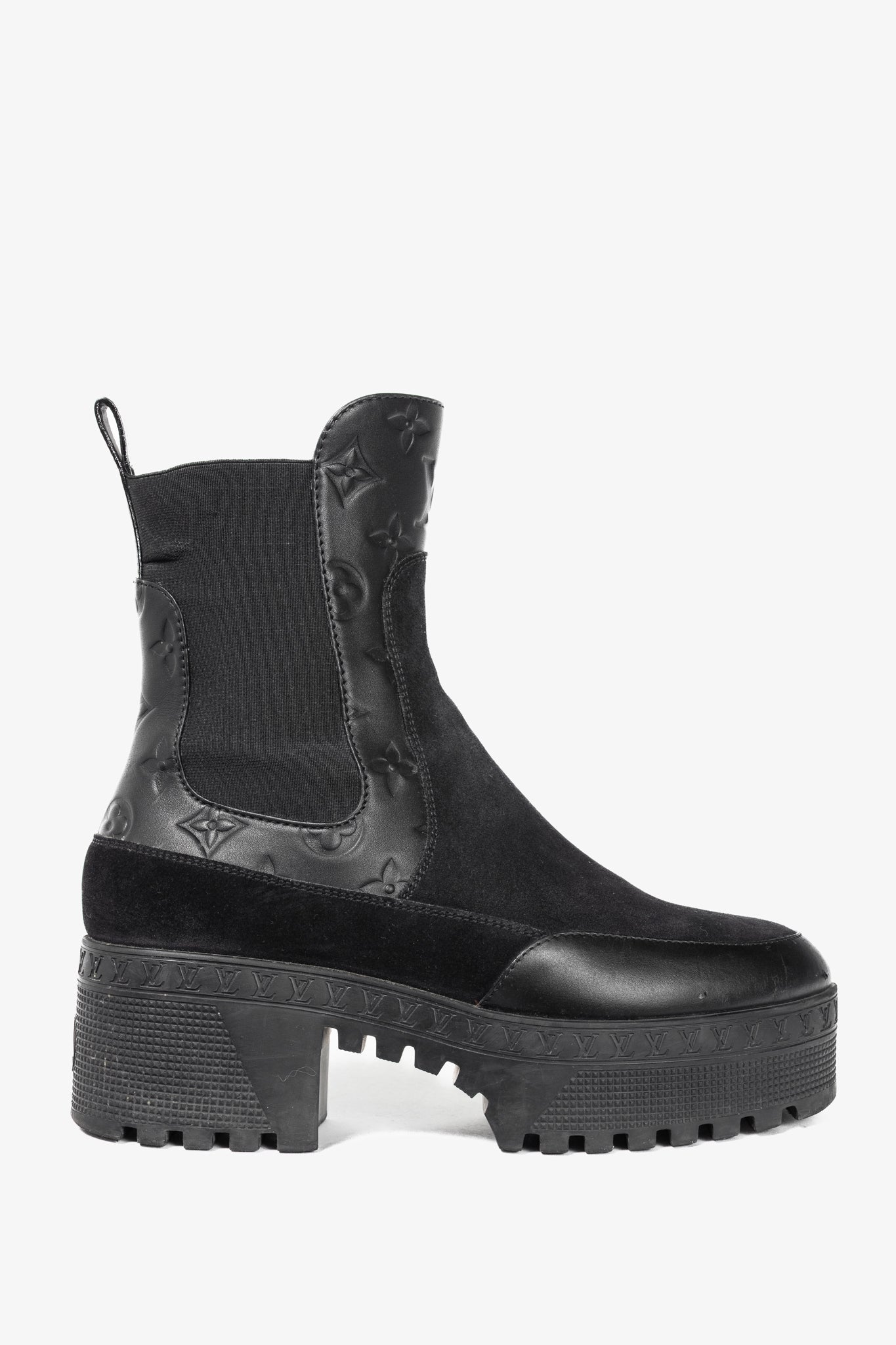 Louis Vuitton Laureate Black Suede & Monogram-Leather Platform Chelsea Boot