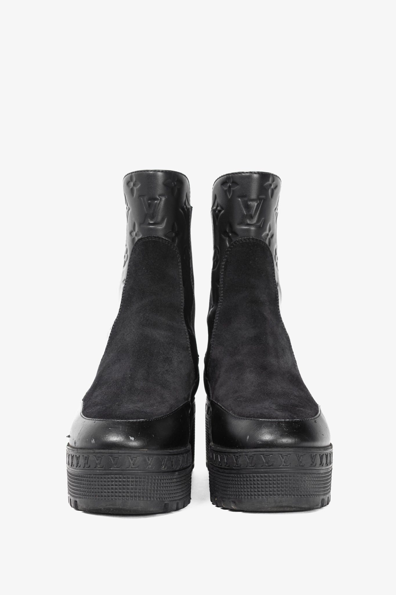 Louis Vuitton Laureate Black Suede & Monogram-Leather Platform Chelsea Boot
