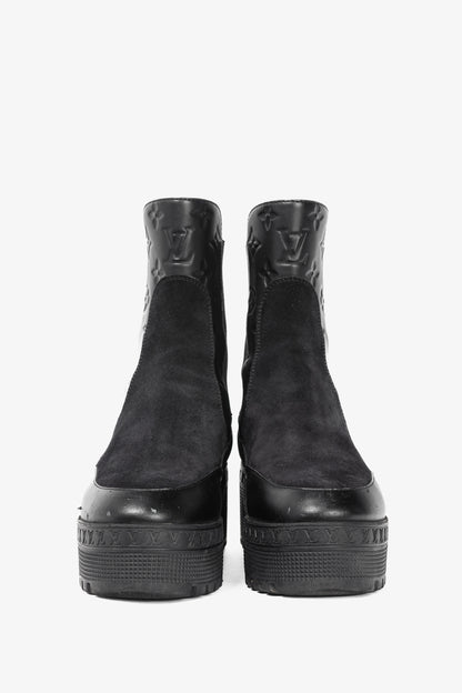 Louis Vuitton Laureate Black Suede & Monogram-Leather Platform Chelsea Boot