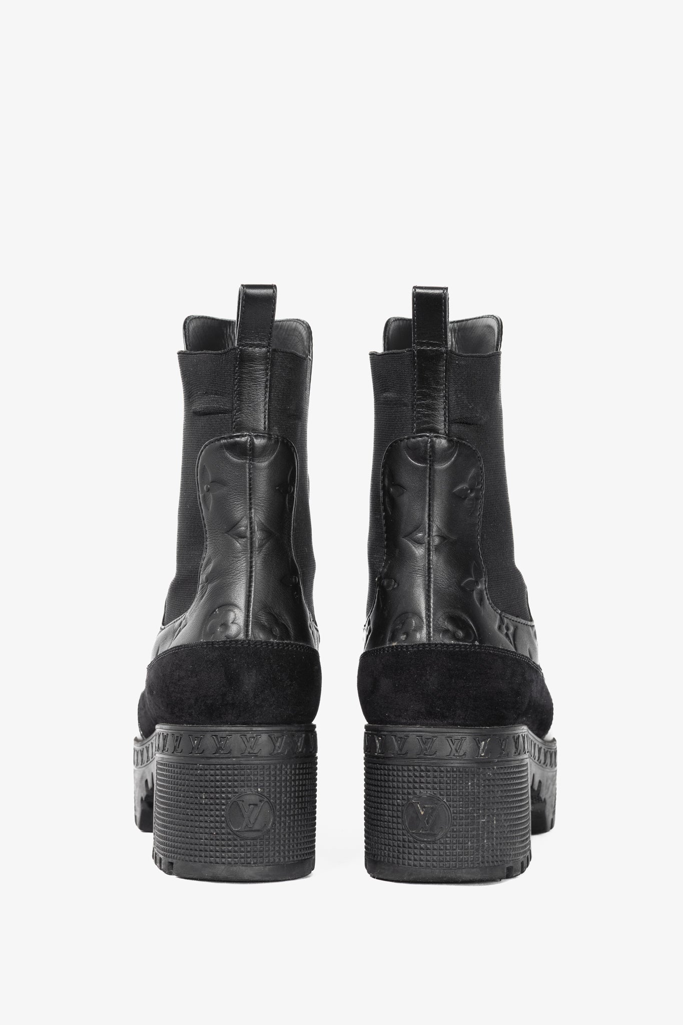 Louis Vuitton Laureate Black Suede & Monogram-Leather Platform Chelsea Boot