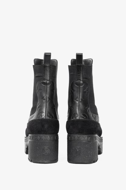 Louis Vuitton Laureate Black Suede & Monogram-Leather Platform Chelsea Boot
