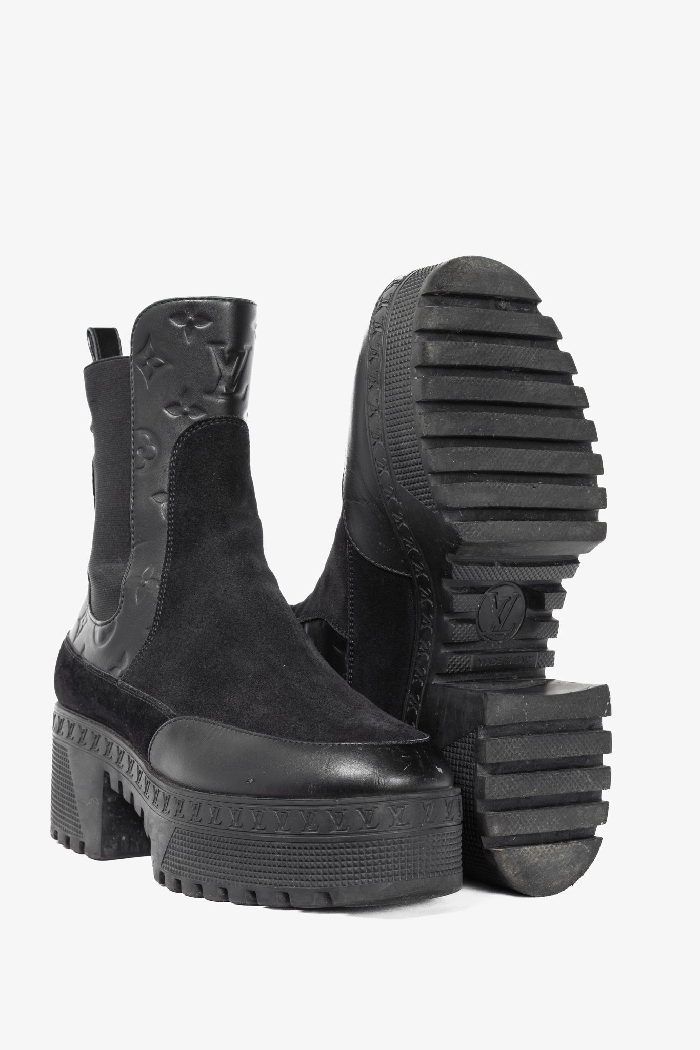Louis Vuitton Laureate Black Suede & Monogram-Leather Platform Chelsea Boot