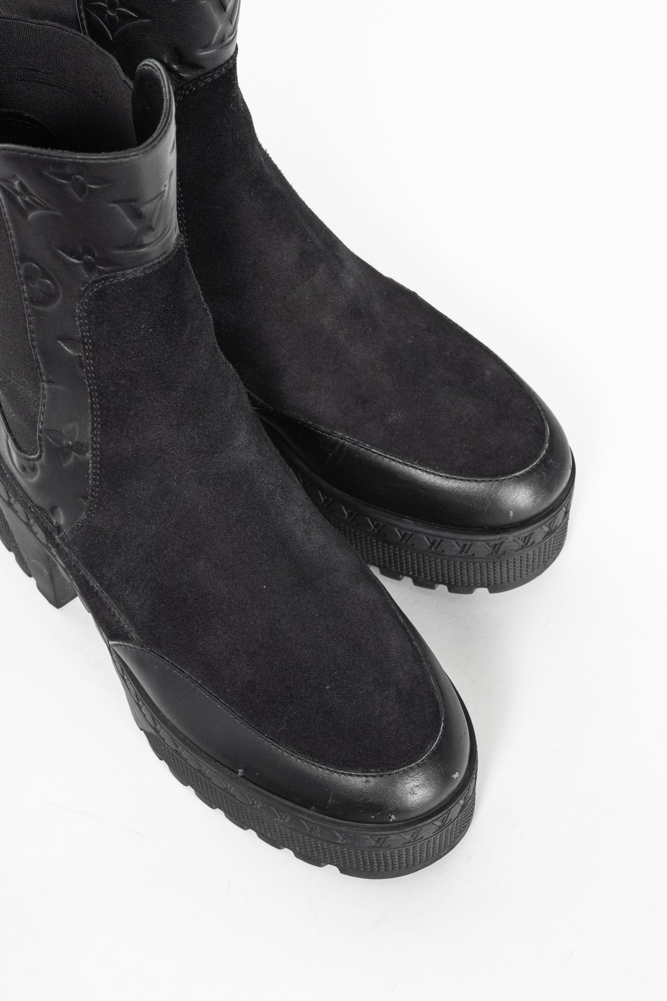 Louis Vuitton Laureate Black Suede & Monogram-Leather Platform Chelsea Boot