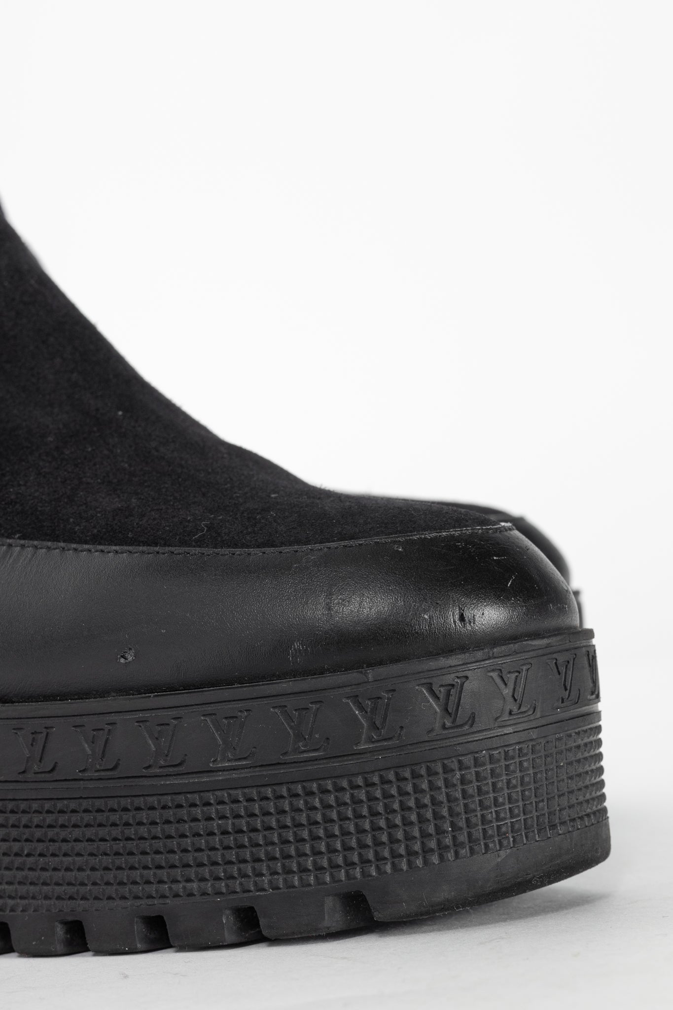 Louis Vuitton Laureate Black Suede & Monogram-Leather Platform Chelsea Boot